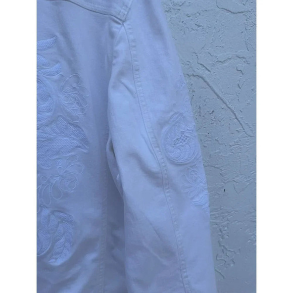 Chicos Womens Long Sleeve Floral Embroidery Jean Jacket White Sz 4 - Picture 9 of 12